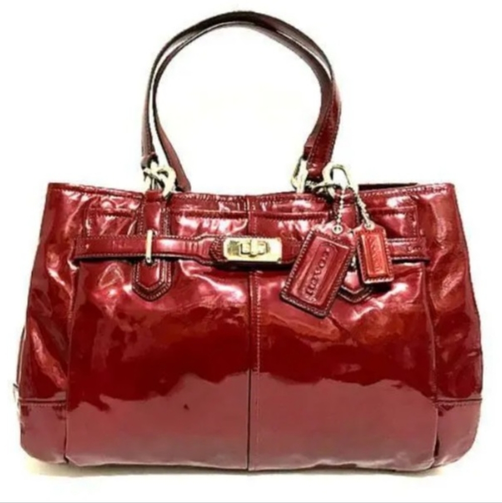 Authentic Coach Chelsea Jayden Red Burgundy Patent Leather Satchel Purse
